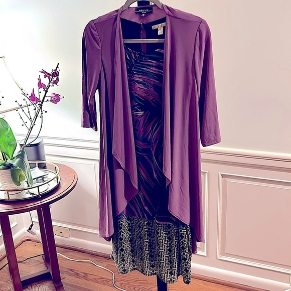 VIOLET Draped Jacket Long Waterfall Open Cardigan Matte Violet Color Resort Wear - Picture 6 of 7